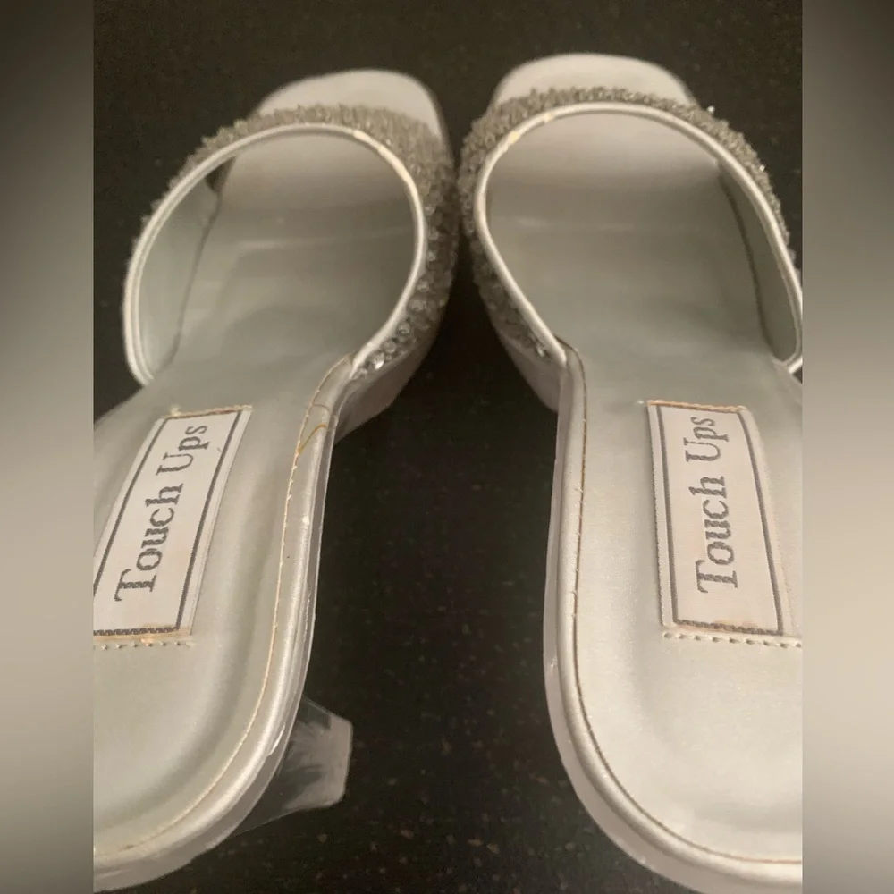 Vintage Silver Sequins High Heels with Clear Heels
